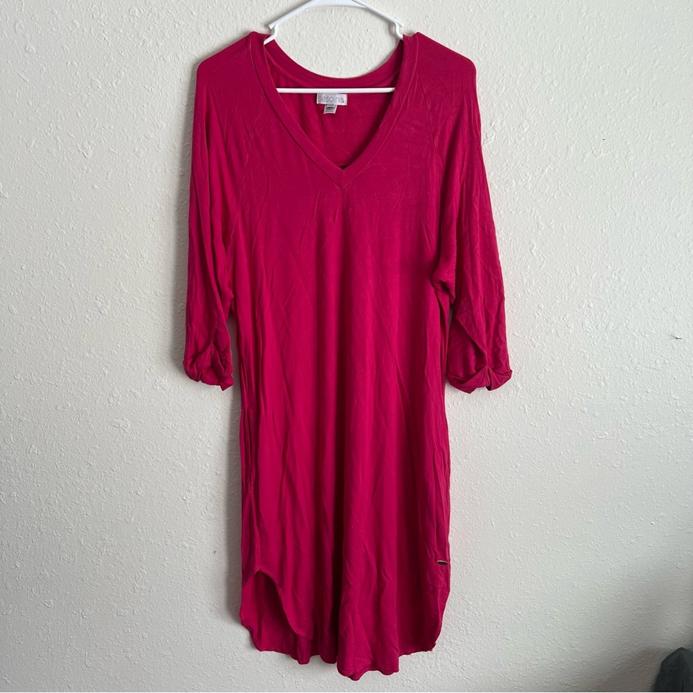 Se Soiree Pink V-Neck Quarter Sleeve Long Sleeve Top Dress Size Large